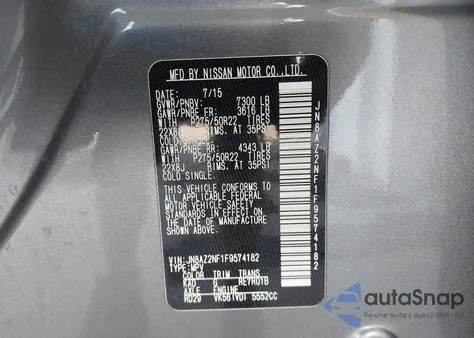 2015 Infiniti Qx80 из США, поврежденный, VIN JN8AZ2NF1F9574182